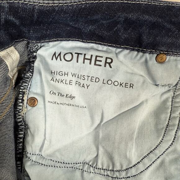 Mother High Waisted Looker Ankle Fray Jeans Size 28 On The Edge Dark Wash - Picture 6 of 11